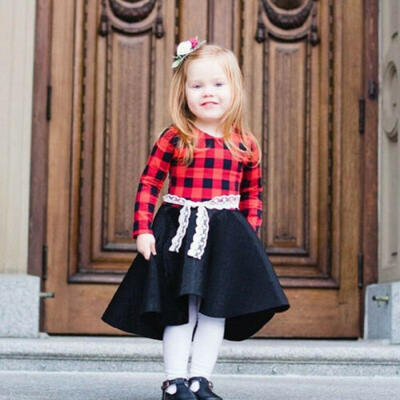 

Christmas Plaid Toddler Kids Baby Girl Outfit Clothes T Shirt Top Bow Dress
