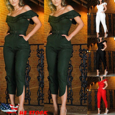 

Womens Ruffles Clubwear Playsuit Bodysuit Party Jumpsuit Romper Long Trousers