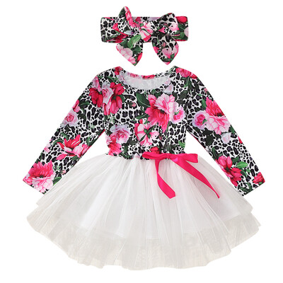 

New Cute Toddler Girls Leopard Flower Bow Mesh Skirt Headband Baby Girl Gift