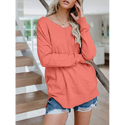 

Starmoon Women Casual Loose Solid Long Sleeve O-Neck T Shirts Tops Blouse