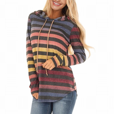 

Hooded womens sweatshirt color striped long-sleeved sports hoodie pullover top