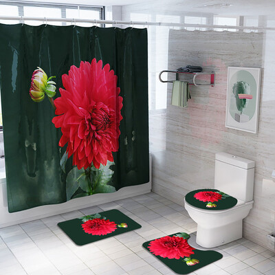 

Gobestart Flowers Shower Curtain Floor Mat Four-piece Bathroom Mat Set