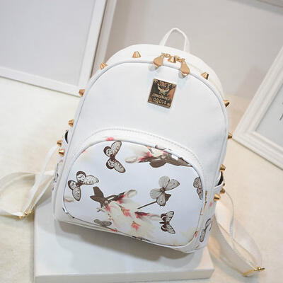 

26 X 27 X 13cm Womens Rivet Backpack Stylish Print PU Leather Satchel Bag