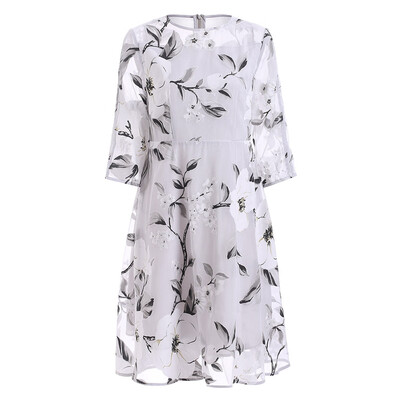 

34 Sleeve Floral Print See-Through Dress