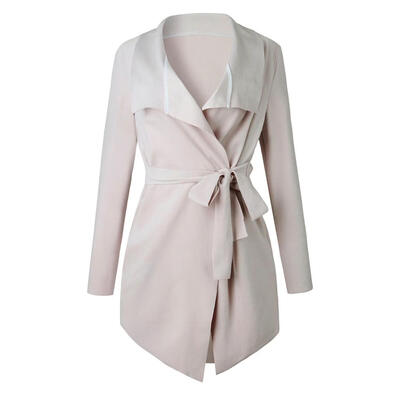 

Women Long Sleeve Waterfall Collar Irregular Trench Coat Cardigan with Belt