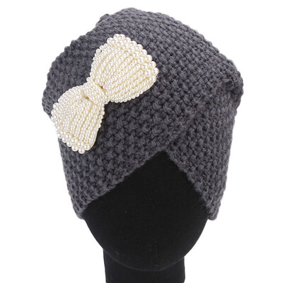 

Tailored Women Ladies Bow Winter Knitting Hat Turban Brim Hat Cap Pile Cap