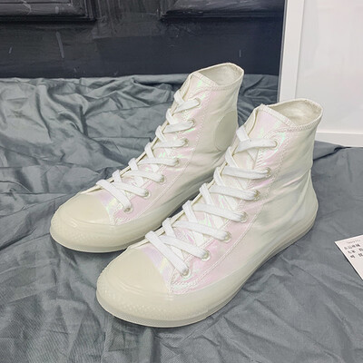 

Spring star 2019 with muffin thick-soled colorful uppers student tie jelly bottom womens high canvas shoes