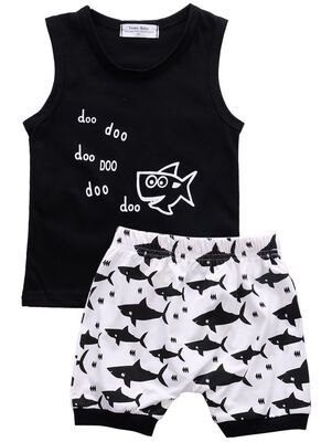 

Newborn Baby Boys Summer Shark Tops T-shirt Shorts 2Pcs Outfits Set Clothes