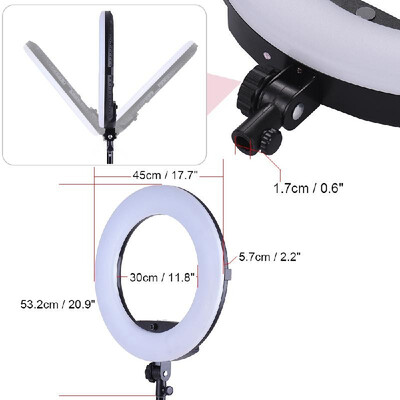 

FD-480II 177" 45cm 96W Dimmable Bi-color 3200-5500K Macro LED Video Ring Light Lamp w LCD Display Make-up Mirror Smartphone Hol