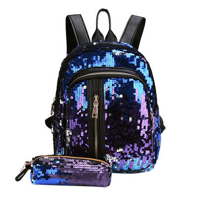

2pcsSet Women Girls Gorgeous Sequin Backpack Party Shoulder Pencil Handbag