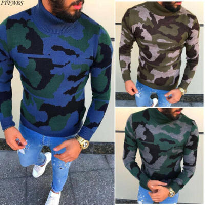 

Mens Long Sleeve Pullover Turtleneck Knit Top Comfortable O-Neck Casual Sweater