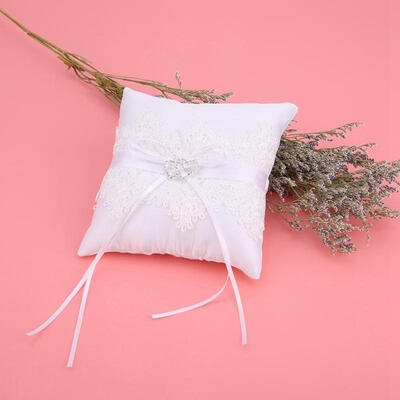 

Greensen Ivory Satin Flower Girl Basket Wedding Ring Cushion Pillow Lace Floral