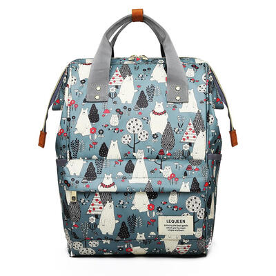 

Cartoon Print Diaper Bag Backpack Large Capacity Outdoor Zipper Nursing Bag