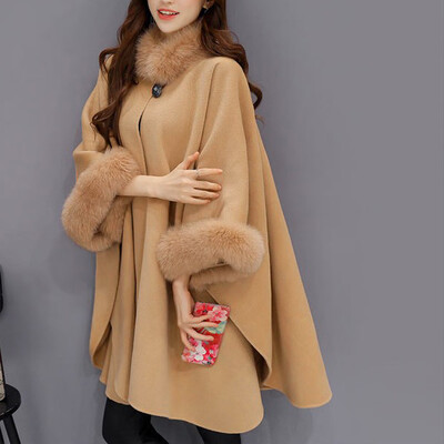 

Roseonmyhand Fashion Women Jacket Casual Woollen Outwear Fur Collar Parka Cardigan Cloak Coat