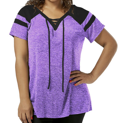 

Plus Size Raglan Sleeve Lace Up Top