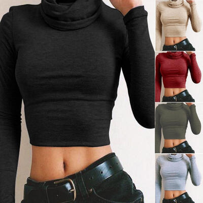 

New Women Long Sleeve Sweatshirt Sweater Casual Crop Top Coat Pullover Crop Tops