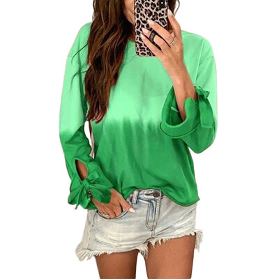 

Womens Creative Color Gradually Change Sweatershirt Loose Fashion Long-sleeved Tie Decoration Sweatershirt Top