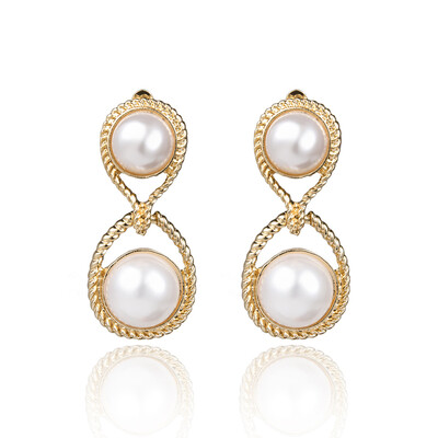 

Simulated Pearl Round Ring Ear Clips Women Girls Faux Pearl Alloy Geometric Earrings Ear Ornament