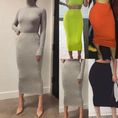 

Womens Casual High Waist Skirt Long Bodycon Stretchy Maxi Skirt Pencil Skirts CA