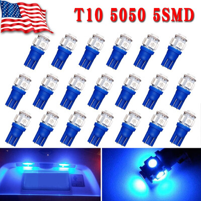 

20 X Ultra Blue T10 5-SMD 5050 LED Side Wedge Dome Map Interior Light Lamp Bulbs W5W 168 194 2825