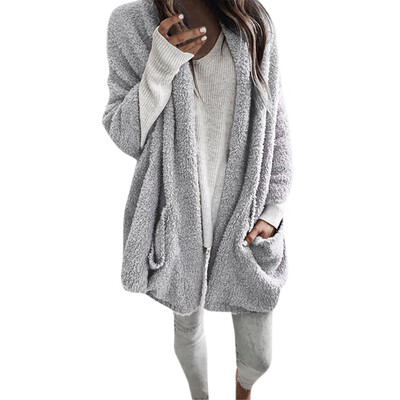 

Toponeto Women Autumn Long Sleeve Thick Hooded Open Stitch Coat Jacket Cardigan