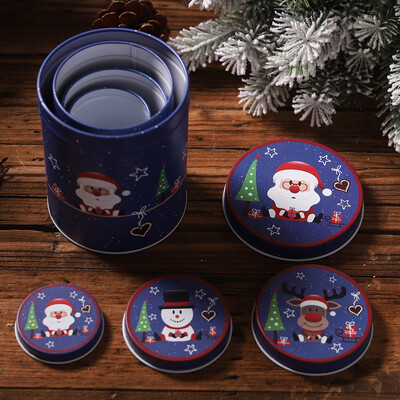 

〖Follure〗Tin Container Christmas Jar Gift for Children 4PCS Candy Cookie Storage Box
