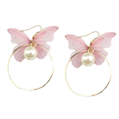 

Butterfly Big Circle Simulated Pearl Earrings For Women Wedding Party Gift