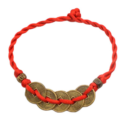 

2PCS Chinese Feng Shui Coins Braided Red String Rope Bracelet Bangle Lucky Gift