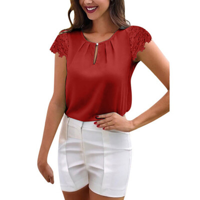 

Lotusmile Women Layered Chiffon TunicCasual Ruffle Sleeve Round Neck Blouses Sh