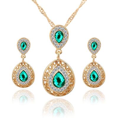 

2PCS Necklace Crystal Earrings Water Drop Pendant Jewelry