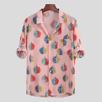 

Toponeto Mens Autumn Winter Casual Turn-down Collar Button Print Half Sleeve Top Blouse
