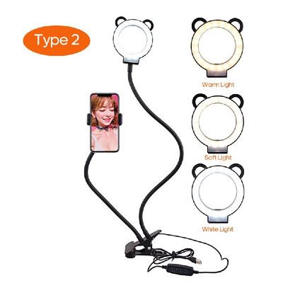

2-in-1 Clip-on Smartphone Holder with Selfie Light 360° Rotation Long Arm Flexible Desktop Metal Bracket Stand with Dimmable Led F