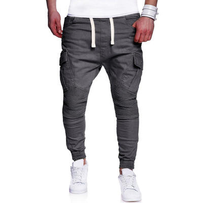 

2018 Mens Fashion Solid Color Drawstring Pleated Casual Elasticated Feet Harem Pants