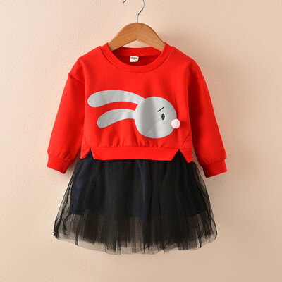 

Kids Baby Girl Cartoon Bunny Princess Patchwork Sweatshirt Tulle Dress Clothes
