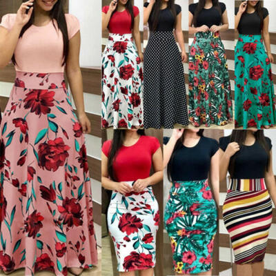 

US Women Summer Boho Floral Dress Cocktail Evening Party Dresses Beach Sundress
