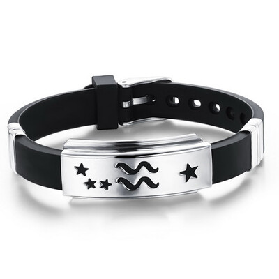 

Fashion Stainless Steel 12 Constellation Jewelry Bracelet Bangle Silicone Band