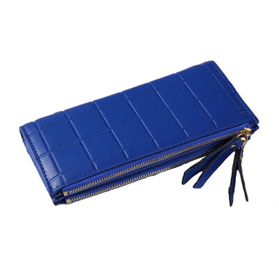 

Women Solid Color Plaid Dual Zipper Long Wallet Purse Faux Leather Card Holder