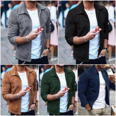 

Men Winter Suede Zipper Casual Long Sleeve Jacket Coat Slim Outwear Overcoat Top