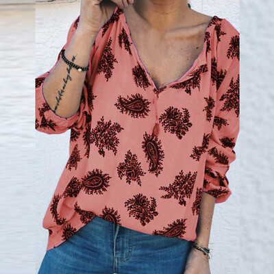 

Starmoon Women Summer Fashion V Neck Print Shirt Long Shirt Loose Blouse Tops