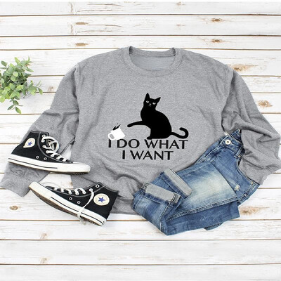 

Contrast Cat Letters Pattern Long Sleeve Tee