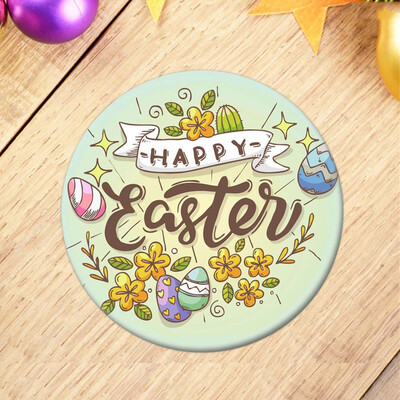 

2Pcs\Set Happy Easter Religion Christianity Festival Tinplate Badge Colored Egg Bunny Round Pin Badge