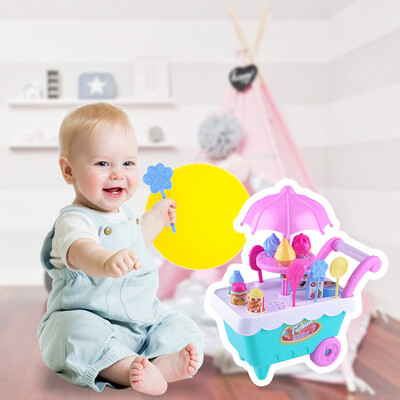 

Gobestart Kids Fruit Ice Cream Candy Vegetables Food Cart Toy Music Pretend Play Toys Set
