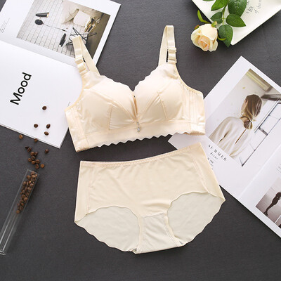 

Ruffled Bra Ice Silk Briefs Underwear Sets Gathered No Steel Ring Bra Set Solid Color Bras