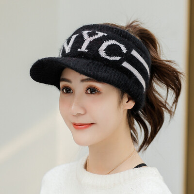 

2019 new Korean version of womens autumn&winter knitted empty top baseball cap letter outdoor travel warm cold wool cap