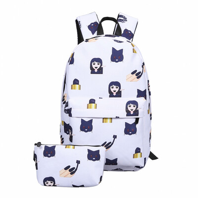 

2pcs New Fashion 3D Nylon Cute Smile Print Backpack Travel School Bag
