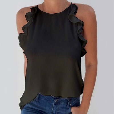 

Women Chiffon Blouse Frill Vest Tank Top Sleeveless Shirts Casual Camisole Vests
