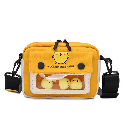 

Summer bag girl bag fashion canvas cartoon slant ins transparent bag ugly chick