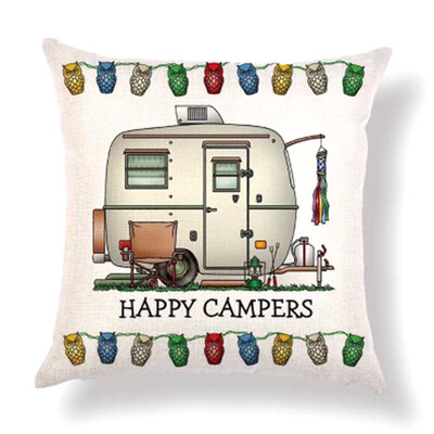 

Home Decor Ornate HAPPY CAMPERS Sofa Waist Throw Cushion Cover Pillow Case