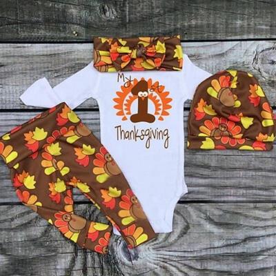 

4pcs Newborn Baby Girl Outfit Clothes Romper Jumpsuit Bodysuit Pants Hat Headband Set