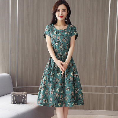 

Womens A-Line O-Neck Short Sleeve Floral Printed Casual Dress